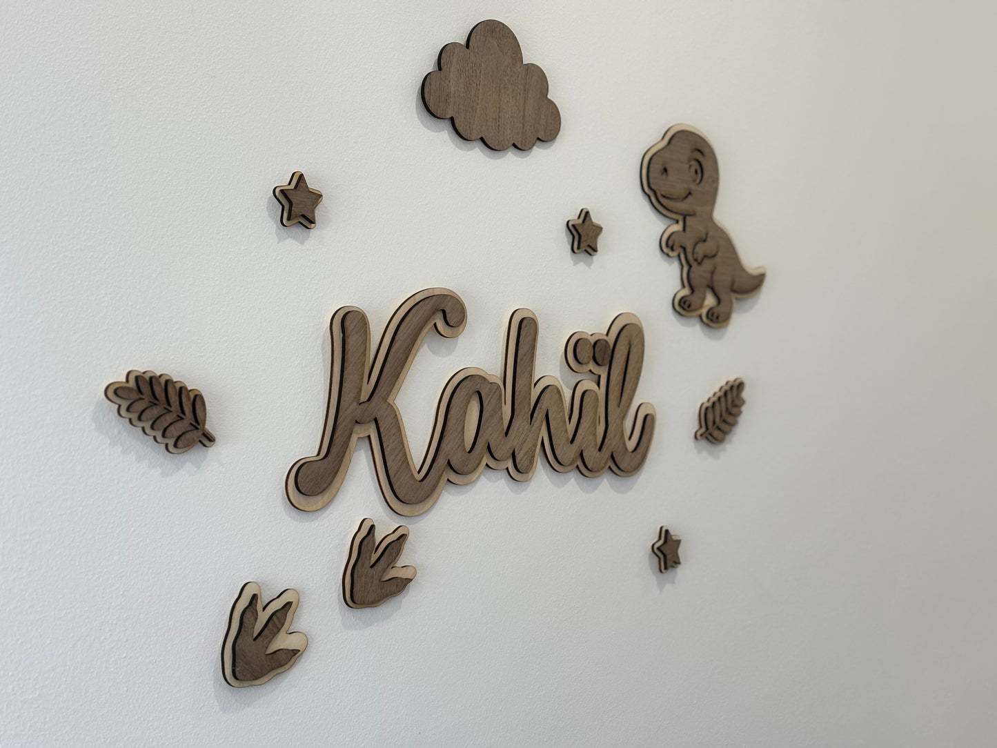 Ensemble Plaques murales avec prénom personnalisée et décoration – Thème Dinosaure