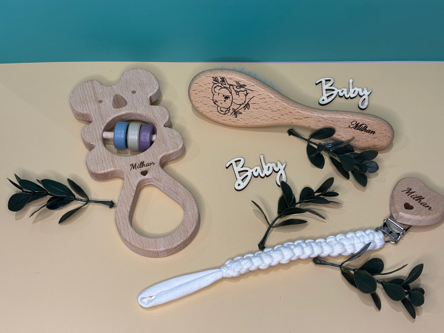 Hochet en bois personnalisé- motif Koala