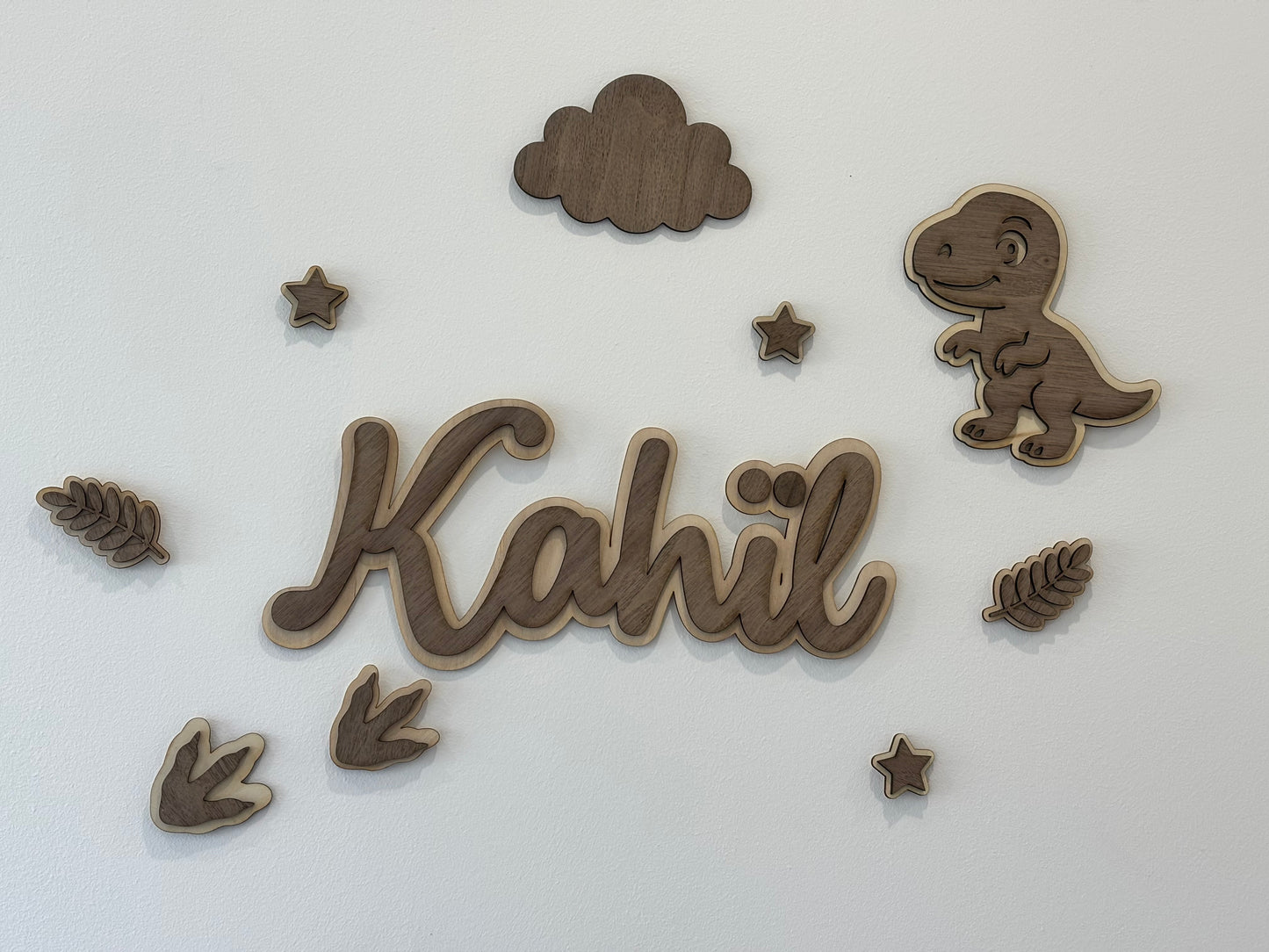 Ensemble Plaques murales avec prénom personnalisée et décoration – Thème Dinosaure