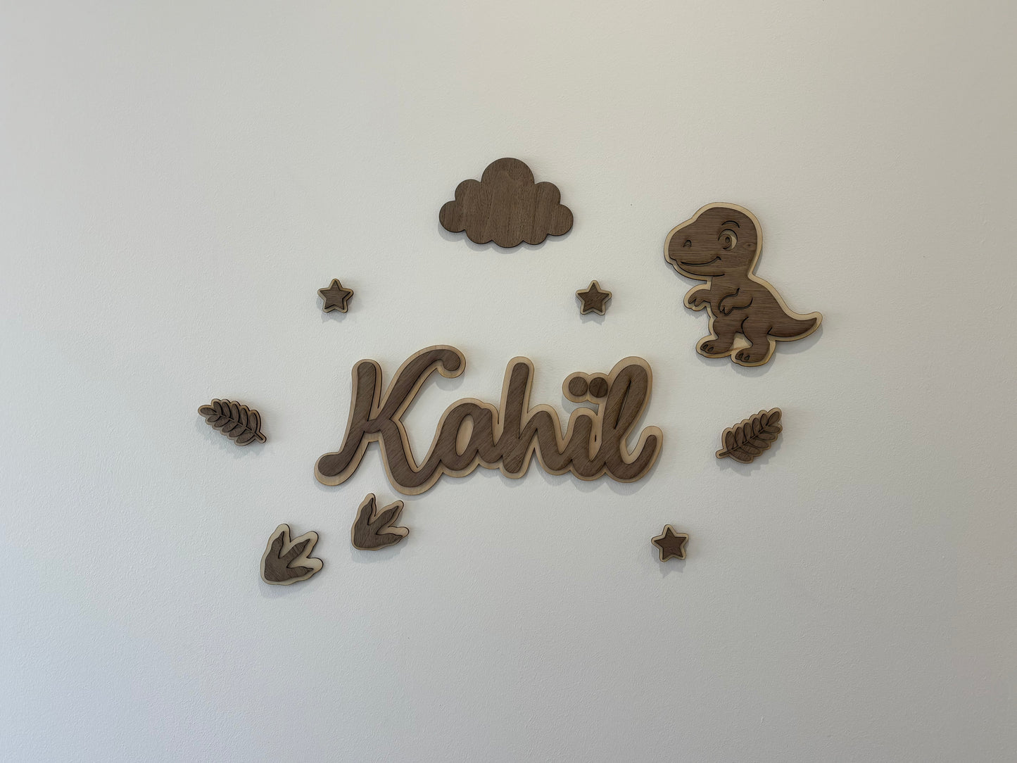 Ensemble Plaques murales avec prénom personnalisée et décoration – Thème Dinosaure