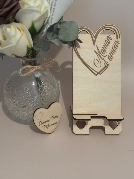 Support téléphone “Maman d’amour” + cœur personnalisé