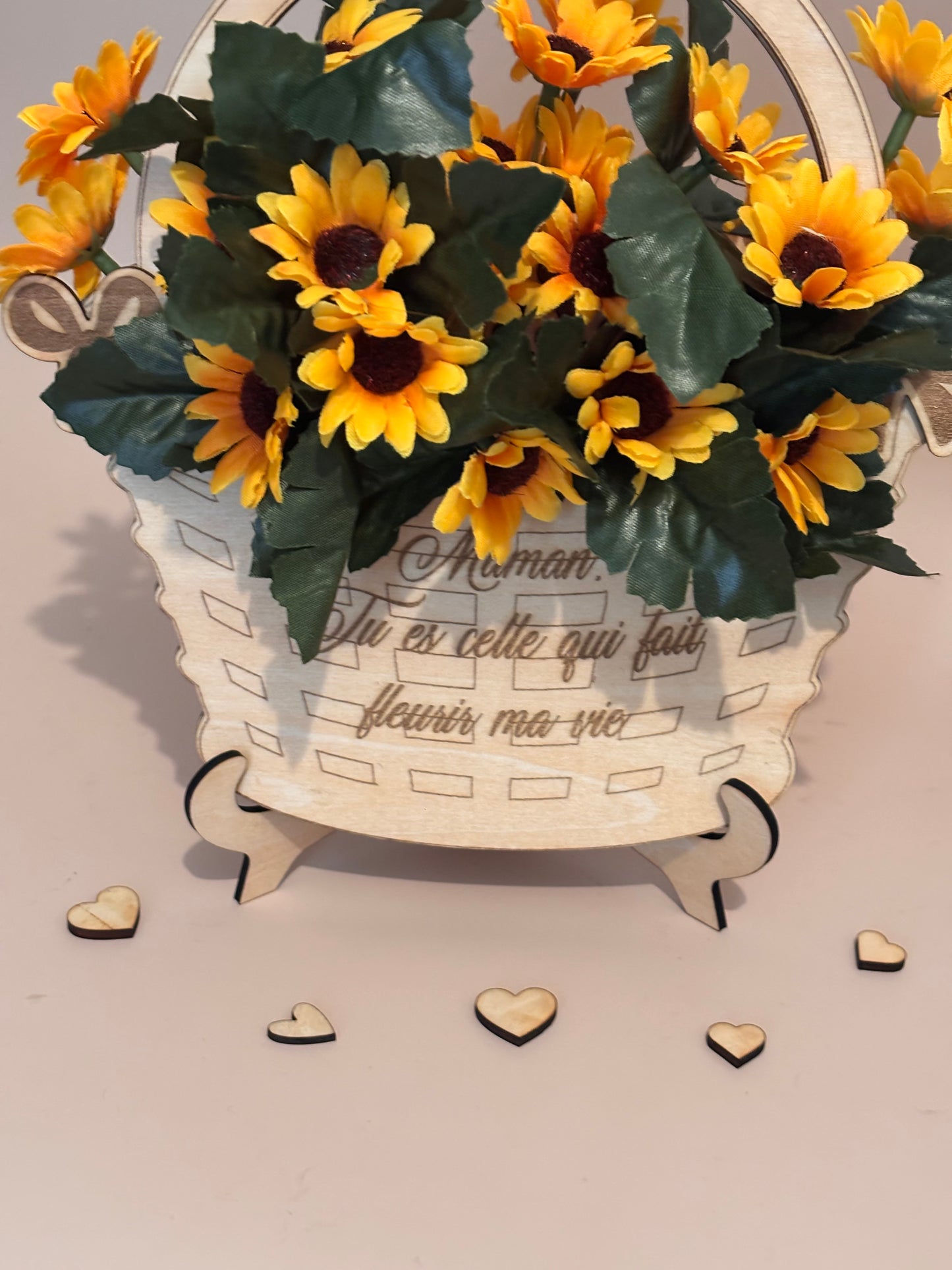Panier fleuri en bois – gravure personnalisée - Fête des Mères