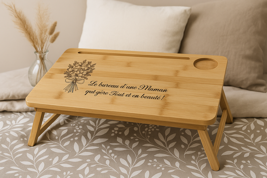 Plateau de lit en bambou – Gravure personnalisée