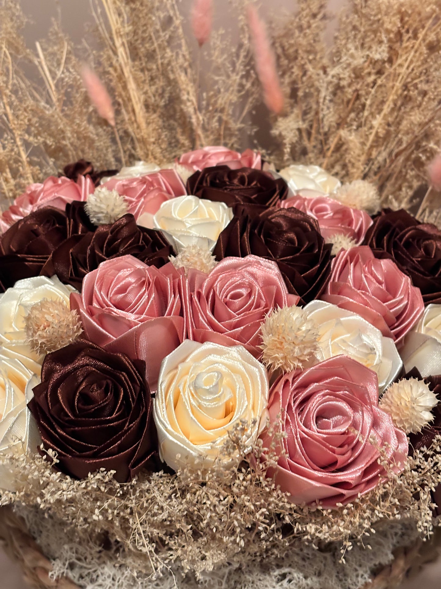 Bouquet Satin & Nature – Cadeau éternel personnalisé