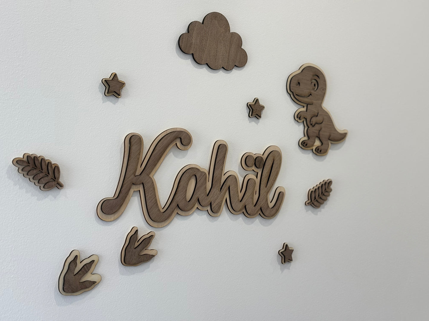 Ensemble Plaques murales avec prénom personnalisée et décoration – Thème Dinosaure