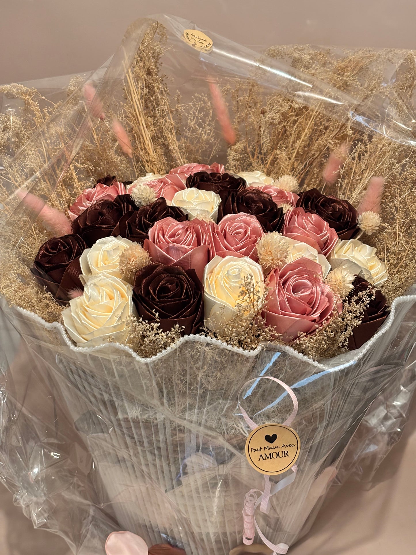 Bouquet Satin & Nature – Cadeau éternel personnalisé