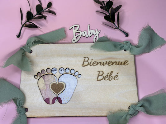 Porte-billet ou carte cadeau “Bienvenue Bébé’ personnalisable